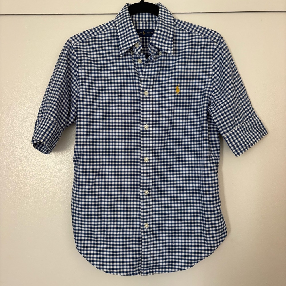 Ralph Lauren Women’s Navy and White Checkered Shirt